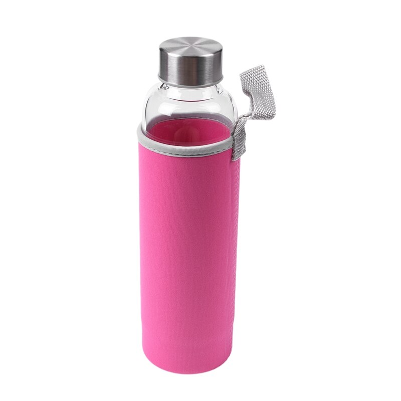 Bouteille d'eau de Sport en verre avec filtre à thé infuseur sac de protection 550ml: Pink