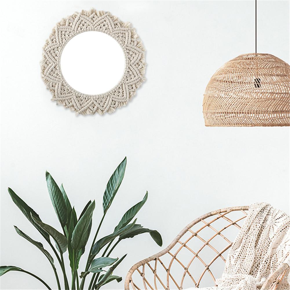 Round Lace Wall Hanging Mirror Art Deco Hand-made Cotton Rope Round Mirror For Living Room