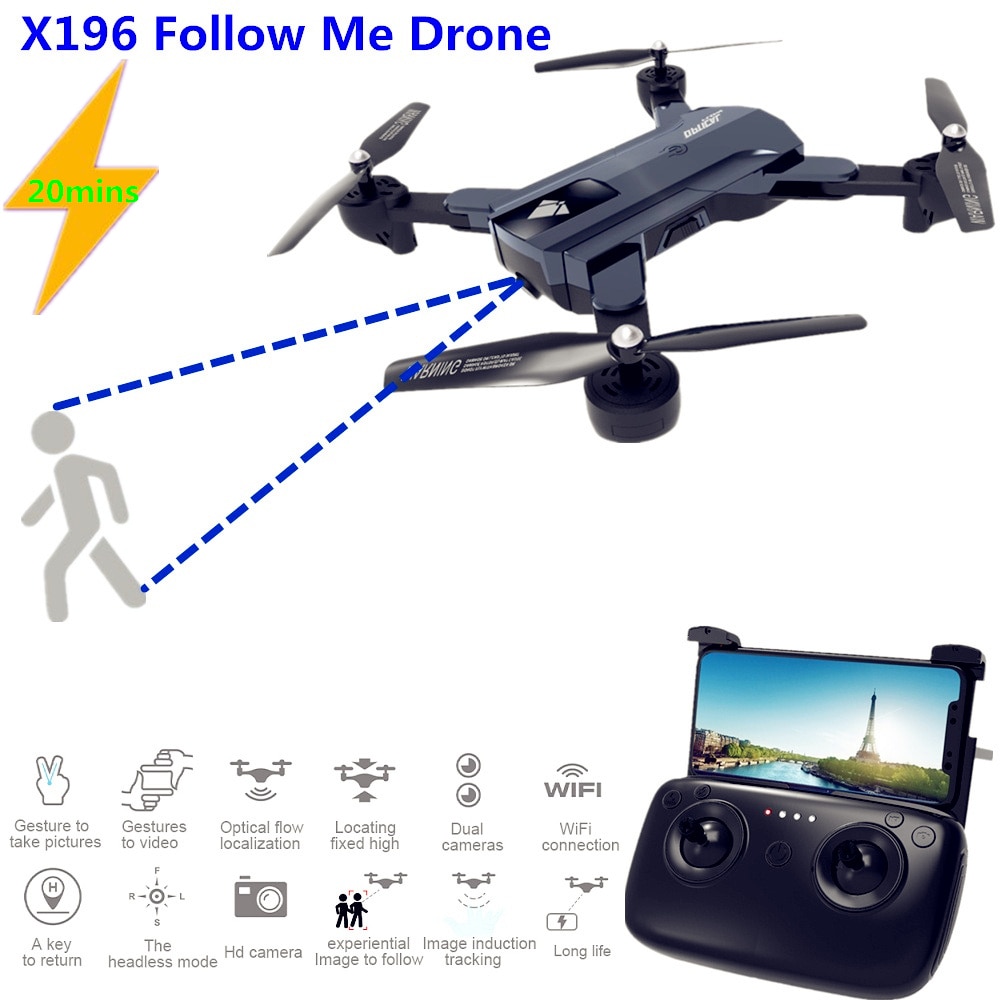 X196 Drone 20 minuten Drones met Camera HD 2MP RC Racing Drone Follow Me FPV RC Quadcopter met Camera Dron VS SG900 F196 XS809S