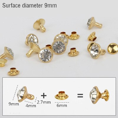 1000Sets 5-11mm Crystal Rhinestone Trim Rivets Diamante Studs DIY Clothing Bag Leather Decorative Rebite Spikes Glass Drill Nail: Gold 9mm