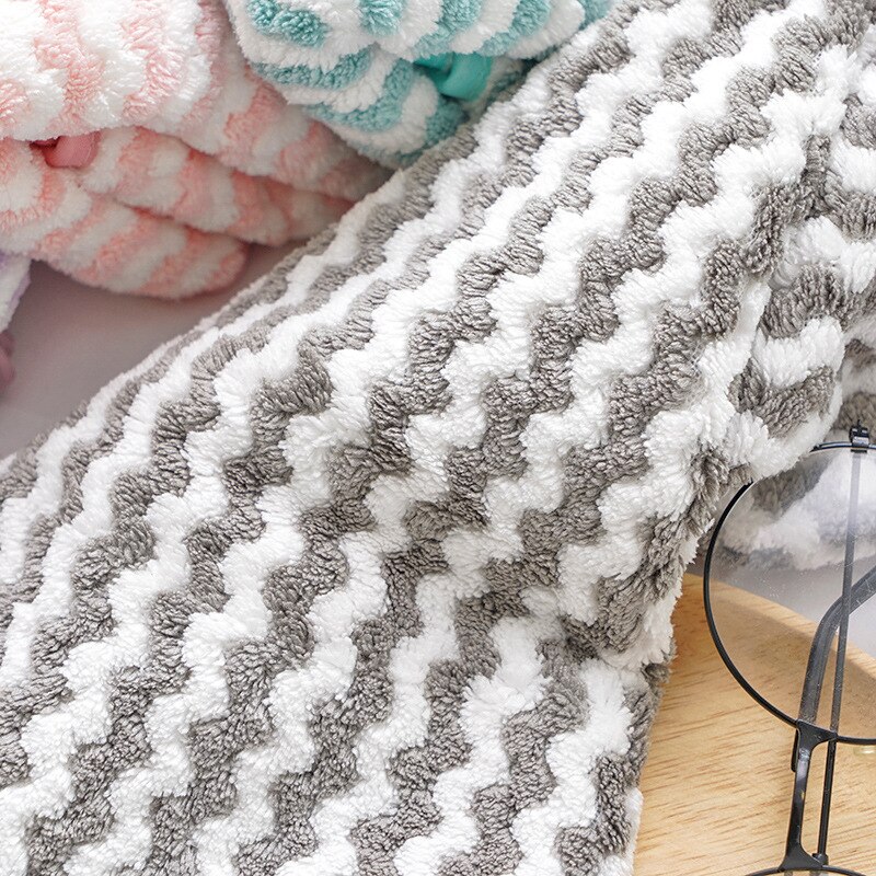 1 sæt stribe ansigt håndklæde absorberende hår håndklæde mikrofiber håndklæder svømning koral fleece mikrofiber håndklæde badeværelse forsyninger