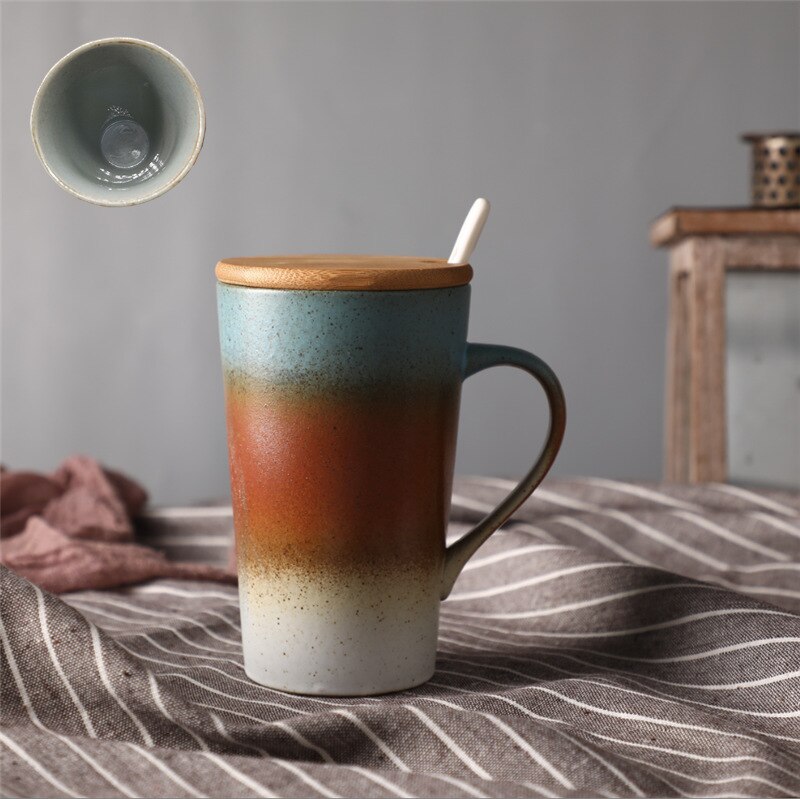 Keramisk kaffekopp porselen personlig enkelt keramikk tekopper i japansk stil drikkevarer vinkrus vannkrus med skje: Sett-e