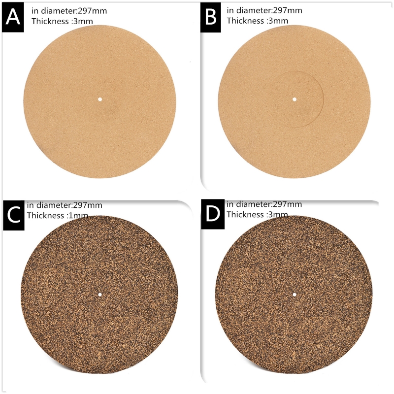 A0KB Cork LP Slip Mat Turntable Platter Mat for 12 inch LP Vinyl Record
