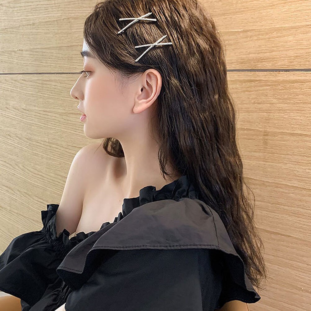 Horquillas cruzadas de cristal con diamantes de imitación para niña, pinzas para el pelo, pasadores, Clip lateral Simple, accesorios para el cabello, 1 ud.