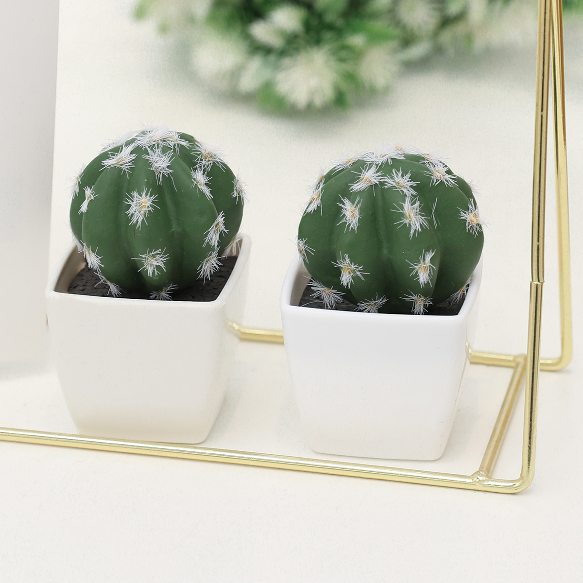 1PC- Mini prickly pear potted plant, Home decor, Home Office Hotel Homestay tabletop decoration Artificial cactus: army green