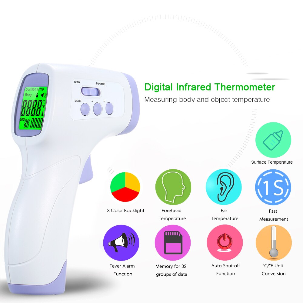 Berøringsfrit øre pandetermometer digitalt lcd display kropstermometer infrarød temperaturmåling ℃ og ℉ omskiftelig: D8279
