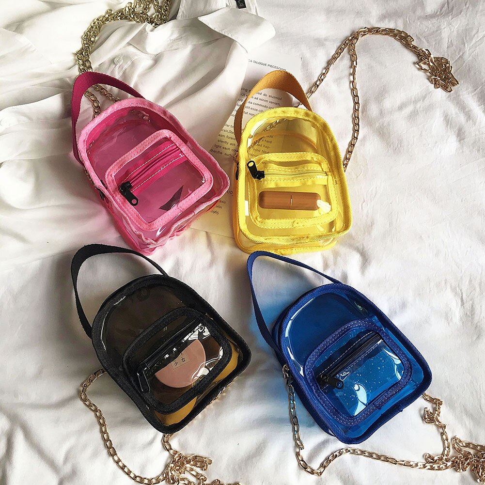 PVC transparente Mujer Crossbody bolsas de mensajero de hombro Jelly pequeña cadena transparente PVC mujeres Messenger Clutch Bag