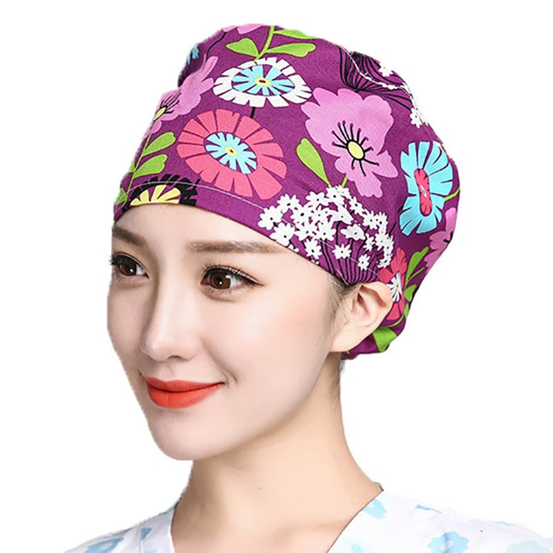 Scrubs Caps Verstelbare Head Cover Bouffant Hoeden Sombrero Mujer Cartoon Bloem Gedrukt Katoen Caps Wasbare Werkkleding Hoeden: 17
