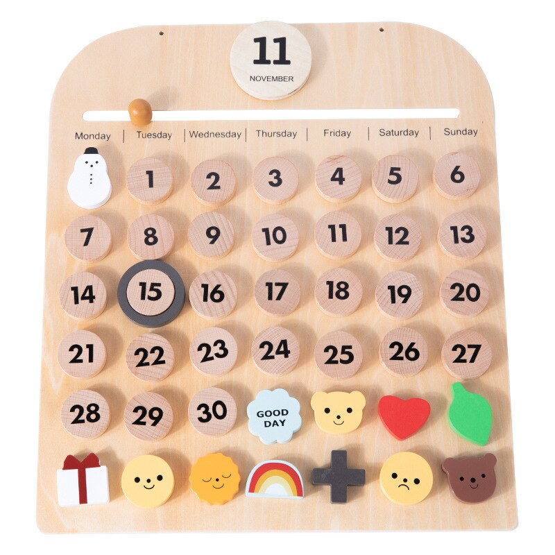 Baby Holz Kalender Spielzeug freundlicher freundlicher Kognitiven Spielzeug Kleinkind Holz Lernen Pädagogisches DIY Spielzeug für Baby Weihnachten Neue Jahr