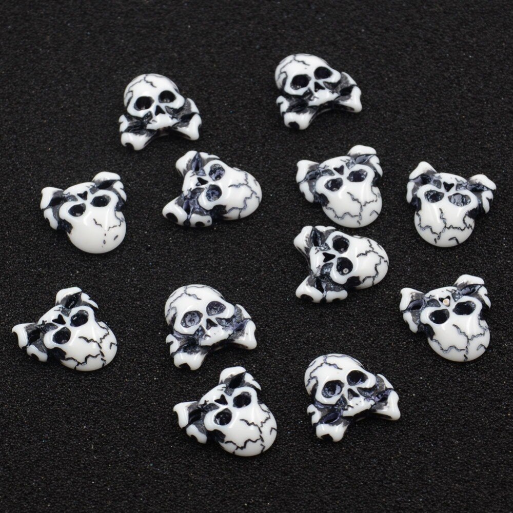 BOLIAO 20Pcs 15*16mm White &amp; Black Skull Resin Flat terug Plakboek Kleding/Tassen/Hoeden decoratie Craft DIY R507