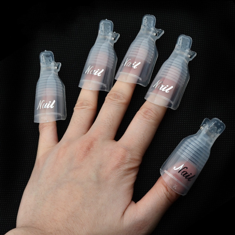5 stk. plastik neglekunst suge af hætteklips uv gel lakfjerner wrap værktøj neglekunst tips til fingre neglelakfjerner negleværktøj: Hvid