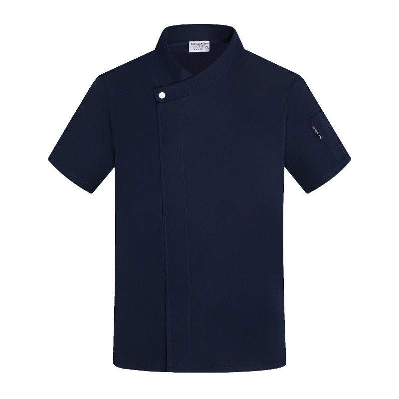 Chef Uniform Short Sleeve Summer Workwear Solid Color Slant Collar Unisex For Kitchen Staff
