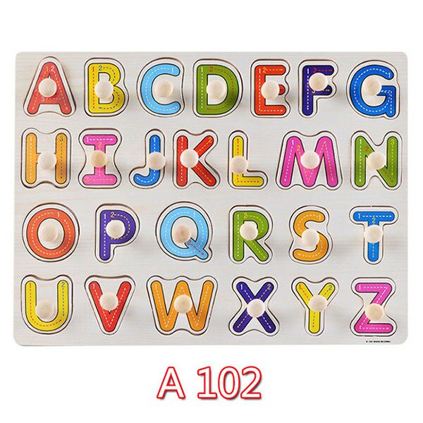 30cm Kid Early educational toys baby hand grasp wooden puzzle toy alphabet and digit learning education child wood jigsaw toy: A102