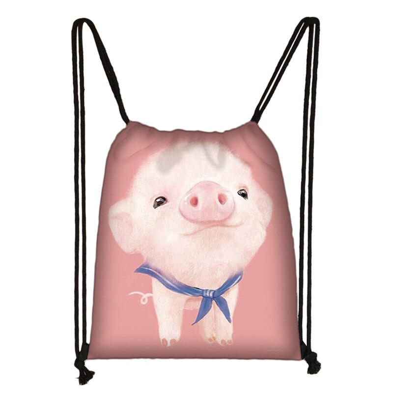 Karikatur Schwein Druck Kordelzug Tasche Frauen Reisetasche Teenager Schule Tasche Braun Mädchen Und Jungen Rucksack Weibliche Lagerung Tasche l2: skdafr02