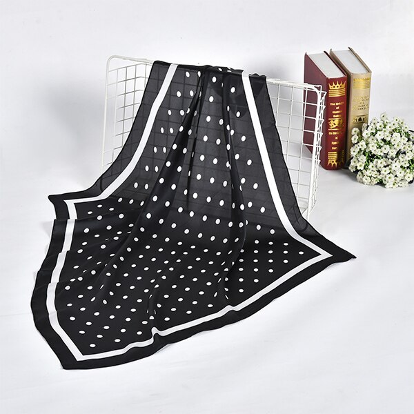 Foulard foulard multifonctionnel imprimé à pois pour femme, foulard hijab, foulard portefeuille, bandana, imitation soie carrée: black