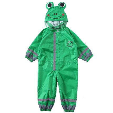Børn dyr giraf stil regnfrakke børn jumpsuit regntøj baby dreng pige vandtæt regnfrakke og regnbukser jakkesæt børn poncho: Grøn frø / Højde 100-115 cm