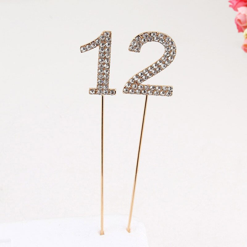 Glitter Alloy Rhinestone Number Cake Toppers Baby Shower Birthday Decoration Wedding Gold Silver Digital Cakes Dessert Decor