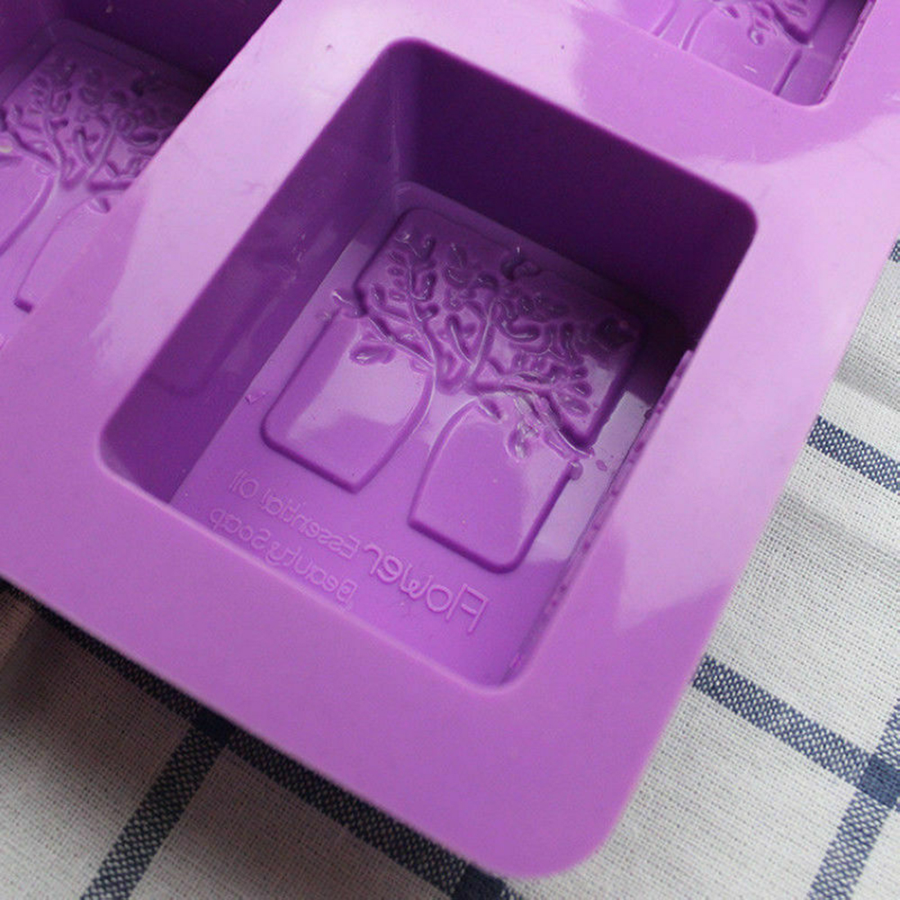 Tree Pattern Rectangle Silicone Soap Mold DIY 4 Hole Crafts Handmade Soap Molds Random Color