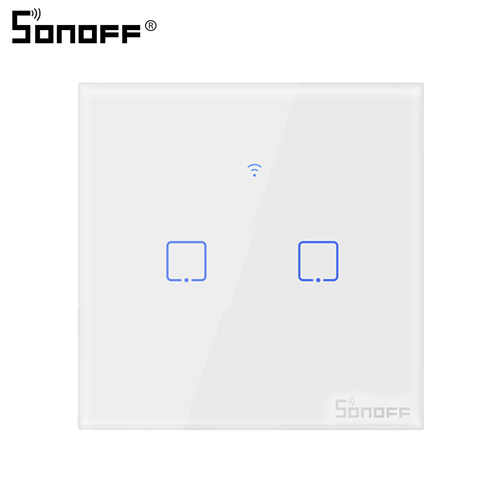 SONOFF Touch Wall Switch Glass Panel Light EU US Socket Plug Wifi Wireless Remote Control 1 Gang 1 Way Relay Google Smart Home: T0 EU 2C