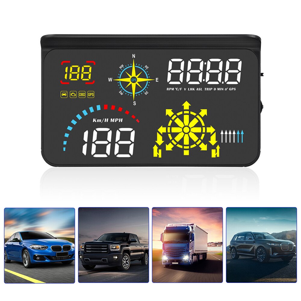 Universal HUD Projector On Car Glass Head Up Display OBD2 Digital Car Speedometer GPS Navigation Water &amp; Oil Temp RPM Auto Alarm