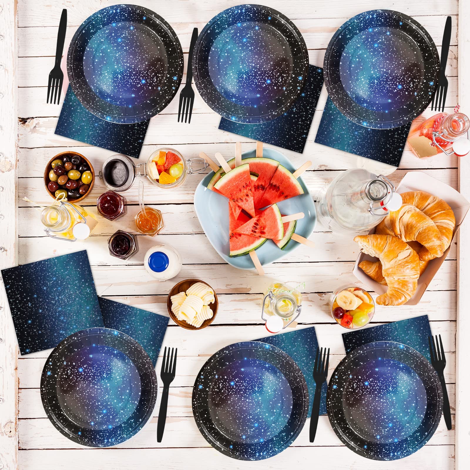 1set Galaxy Party Starry Night Tableware Set Outer Space Birthday Stars Party Table Decorations Solar System Paper Plate Napkins