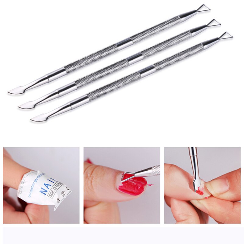 1Pc de acero inoxidable de la cutícula empujador raspador de doble cara dedo muerto piel empujar cutícula de uñas manicura herramienta de cuidado de uñas
