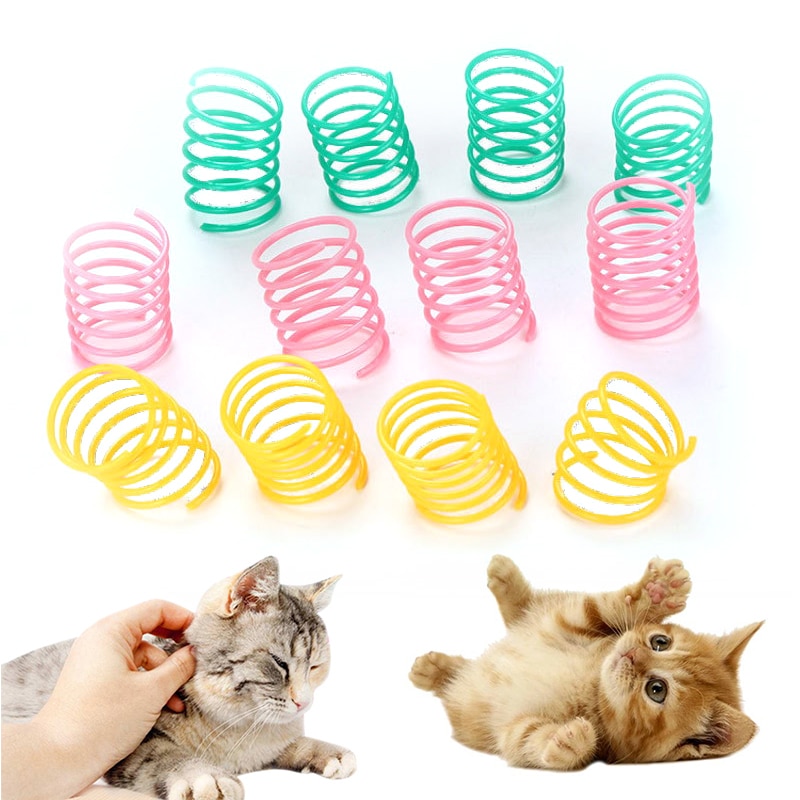 Juguete de Primavera de plástico para gatos, muelles en espiral de colores para mascotas, juguetes interactivos duraderos de colores aleatorios