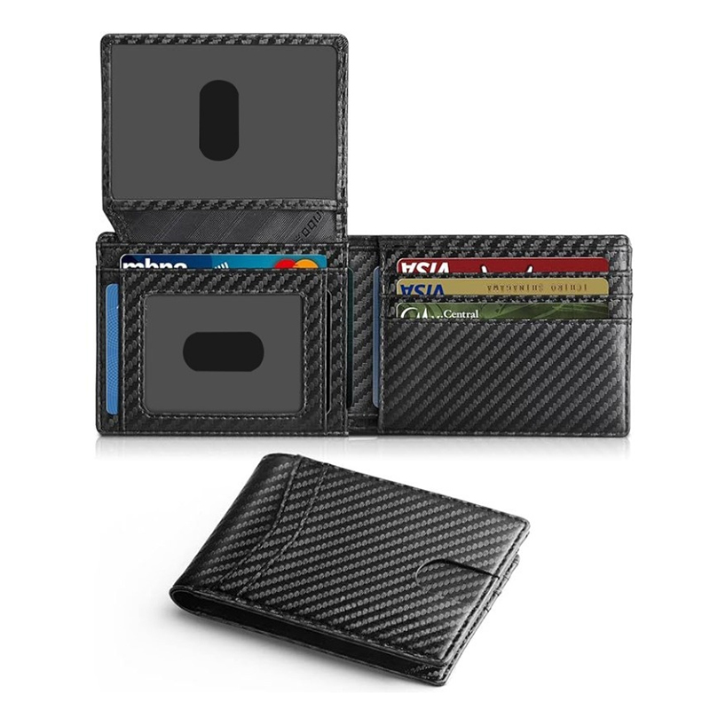 Portefeuille pour hommes en cuir Rfid ultra fin avec fenêtre d'identification portefeuille multi-cartes en fibre de carbone: Beige