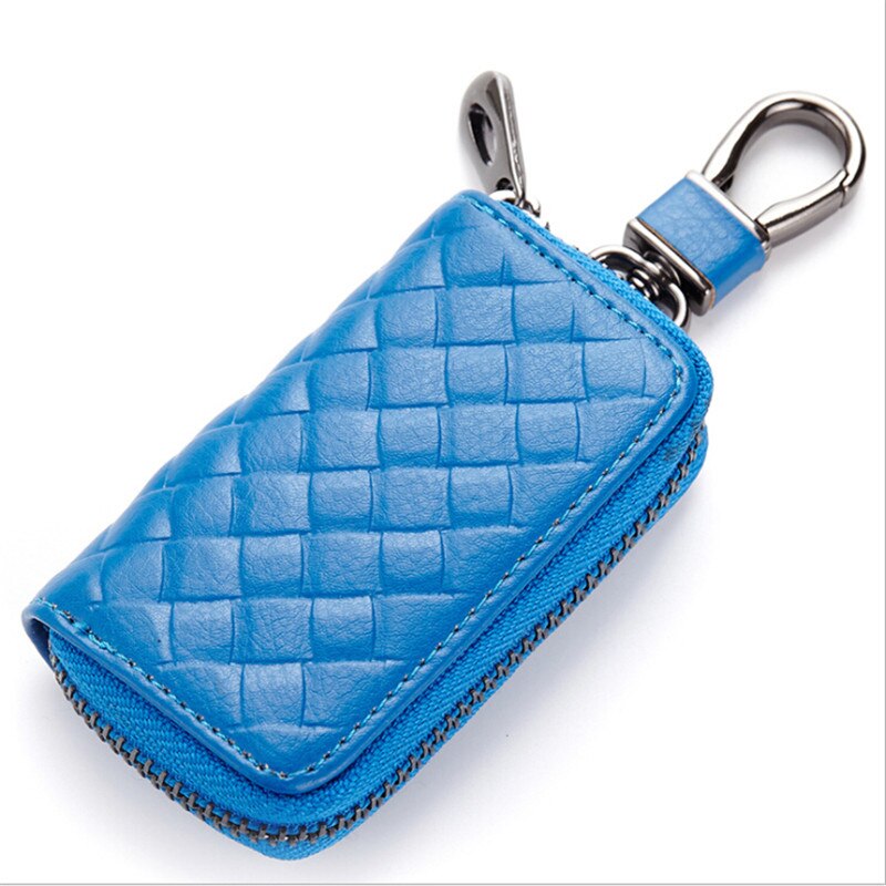 1 PC Coin Pocket Keychain Pouch Purse PU Leather Housekeeper Key Wallet Man Ring Case Holder Smart Organizer Bag: blue