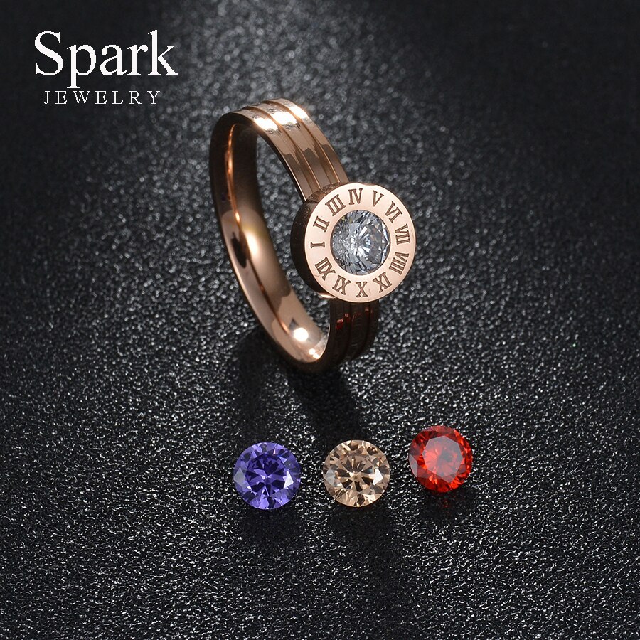 SPARK Luxury Jewelry Engraving Numberal CZ Stone Ring Stainless Steel Exchangeble Crystal Ring Women Engagement Bijoux