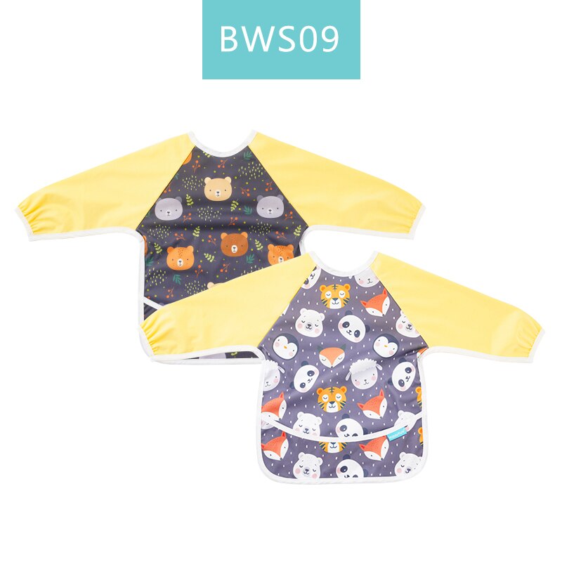 HappyFlute Button Style Bib 2pcs Set Cute Waterproof Long Sleeves With Snap Children Cloth Burp for 6-24month Baby: BWS09