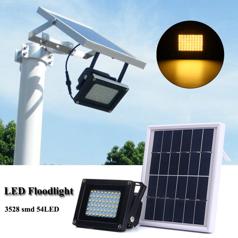 Solar 54 LED Light Sensor Flood Spot Lamp Tuin Outdoor Waterdichte Outdoor Tuin Beveiliging Lampen Warm Wit