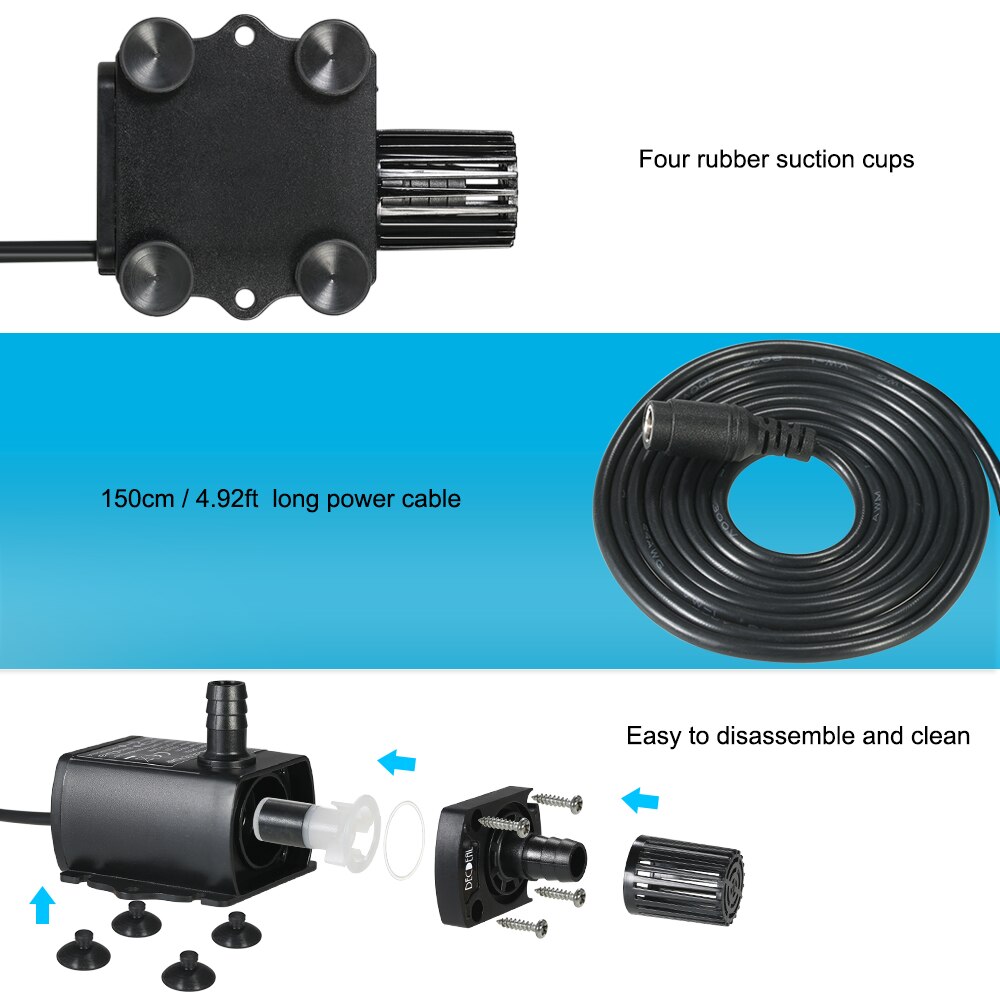 Ultra Quiet Submersible Water Pump Filter Fish Pond Fountain Aquarium Tank USB Mini Brushless Water Pump 400L/H Lift 4M