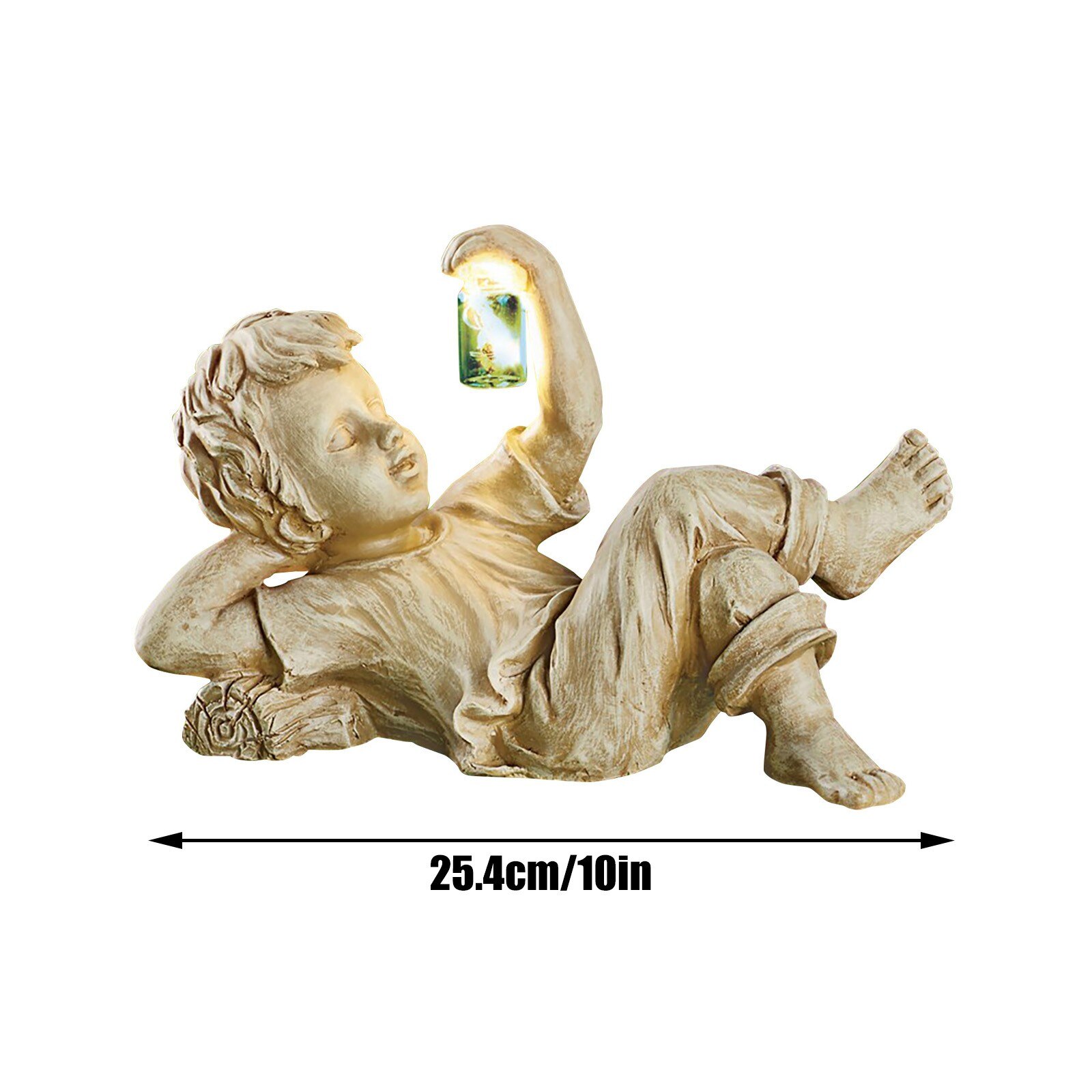 A Kid With Solar Fireflies Garden Statue Resin Jar Boy Girl Statue Whimsical Flowerbed Yard Lawn Outdoor Sculpture Decor