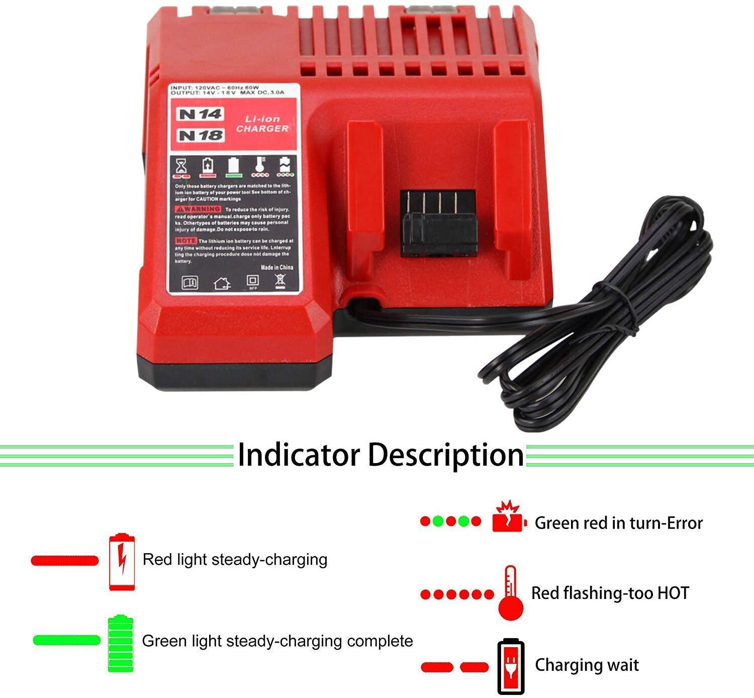 Eu Plug 18V Power Tool Lithium Battery Charger Replacement For Milwaukee M18