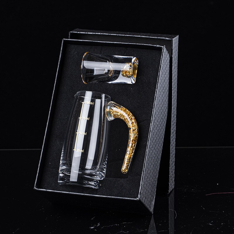 Baijiu – ensemble de tasses à vin avec feuille d'or, verre en cristal de , verre solide, ensemble de verres à vin de style chinois, ensemble de verres à vin: A01 suit
