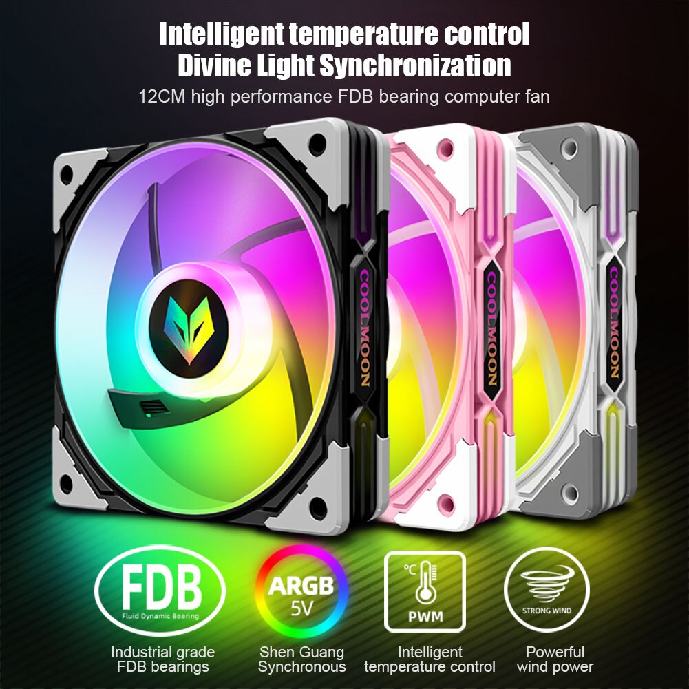 COOLMOON AS1 CPU Cooler 3 Pin ARGB FDB Bearing PWM PC Cooling Fan 120mm Darkflash DR12 PRO 120mm Cooling Fan RGB Adjust Speed