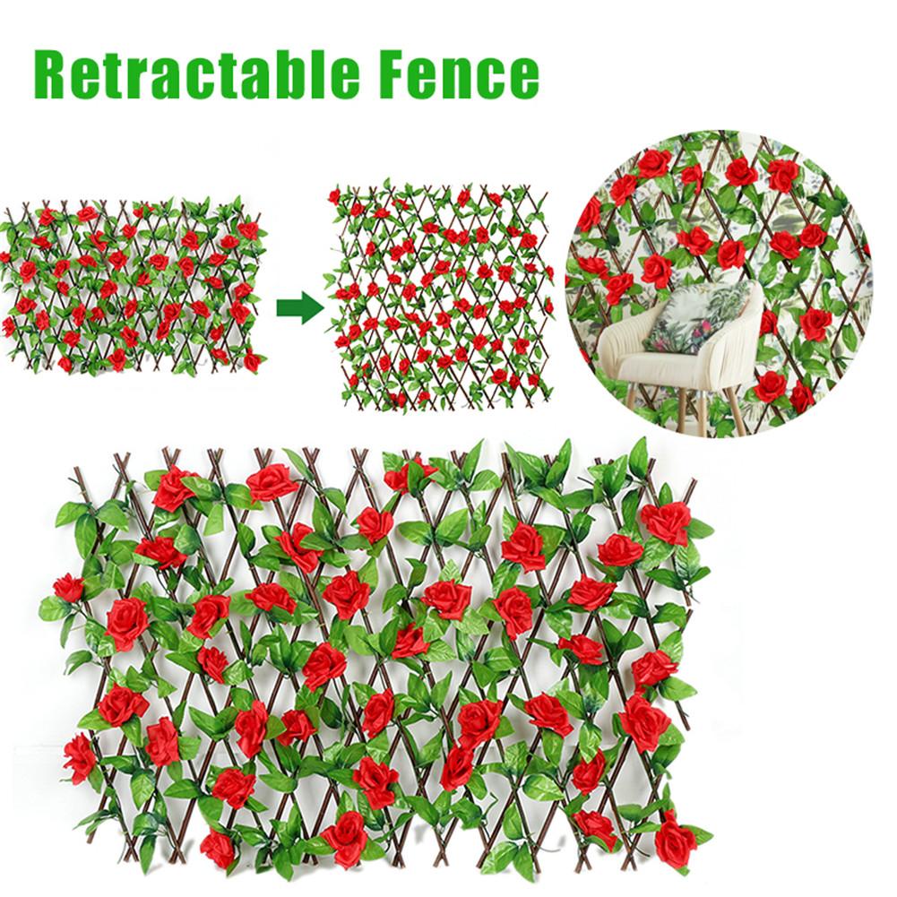 Expandable Faux Privacy Fence Wooden Hedge With Artificial Flowers Leaves Garden Decoration Screening Expanding Trellis