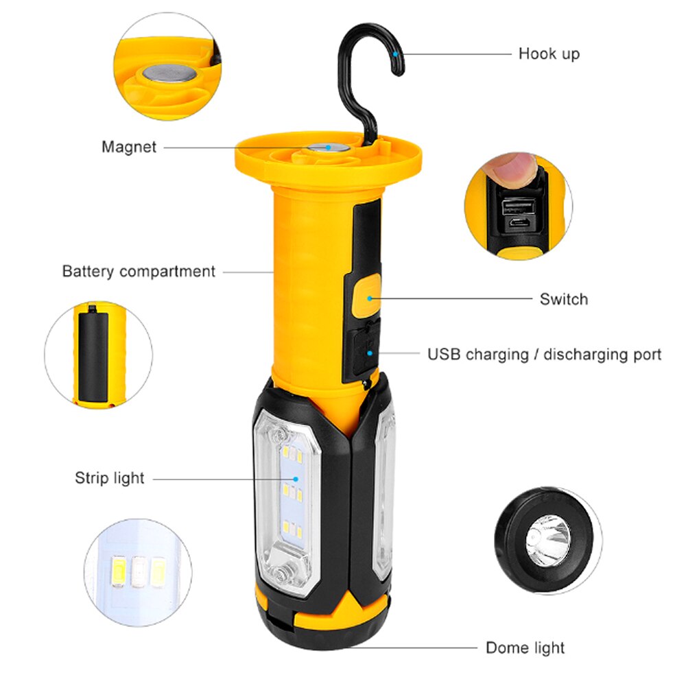USB rechargeable led work light 3 kinds of deformation lighting, outdoor camping adventure night fishing repair emergency light