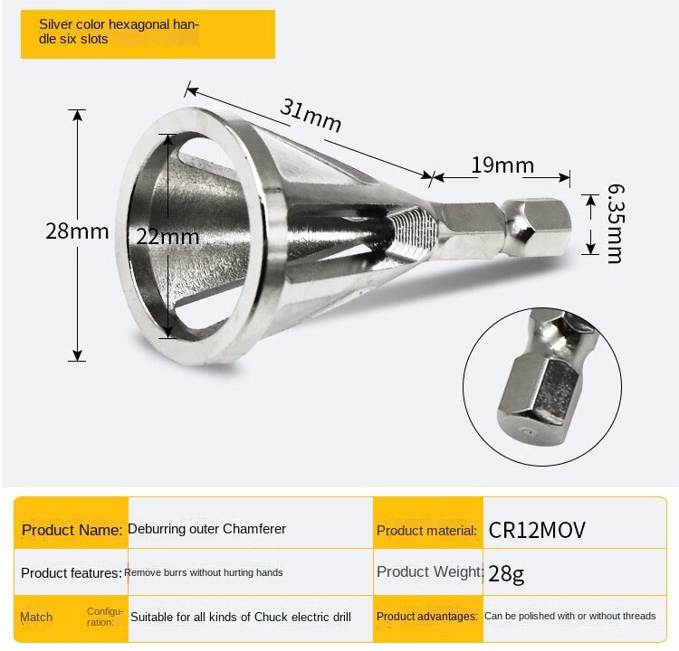 Drill Bits Deburring External Chamfer Tool Stainless Steel Remove Burr Tools for Metal Drilling Tool Hexagonal Triangular Shank: 2