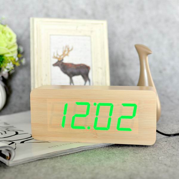 Jinsun Digitale Klokken Led Houten Despertador Moderne Vierkante Kleurrijke Wekker Met Temperatuur Voice Control Desktop Sensor