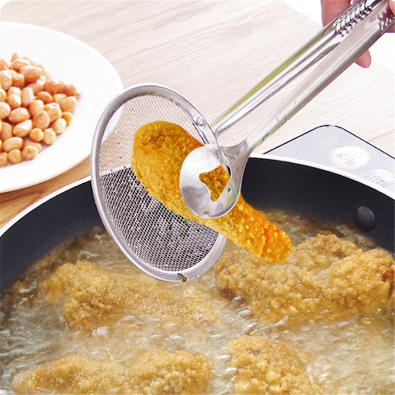 Colander Stainless Steel Food Clip Snack Fryer Strainer BBQ Buffet Serving Tongs Fried Frying Mesh Colander Filter Oil Drainer