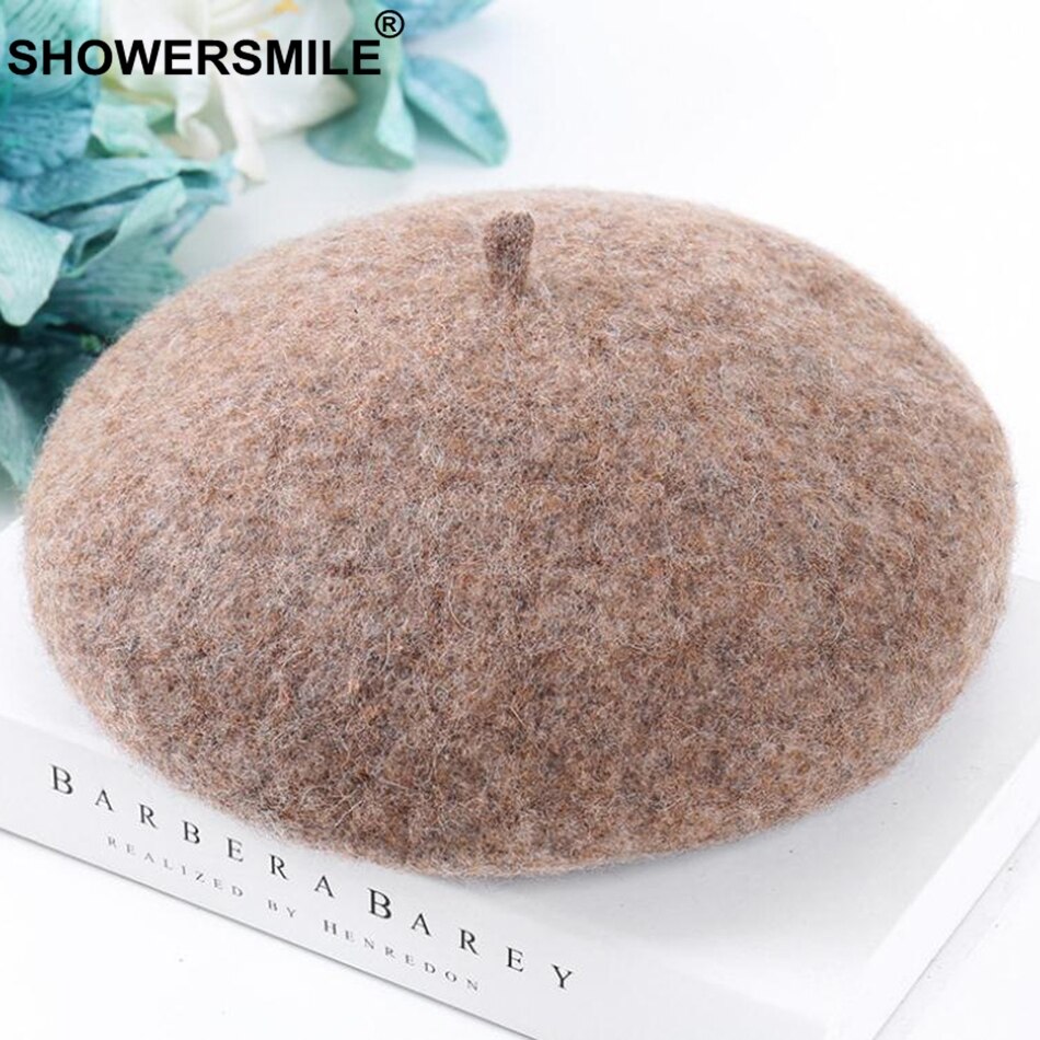 Showersmile dames warme baretten gele wollen franse baretten hoeden dames verstelbare zachte petten artistieke winter schilders hoed
