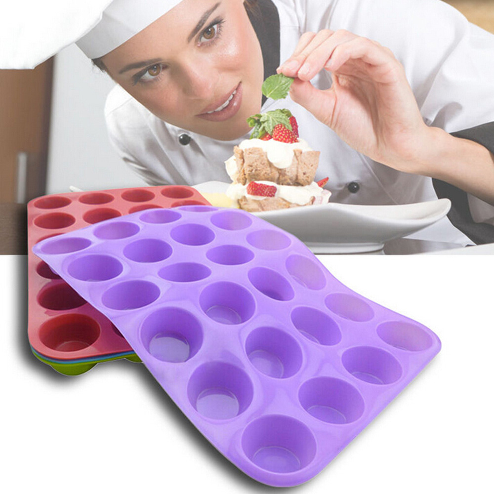 24 Cup Silicone Muffin Mallen Mini Cookies Cupcake Pan Tray Mould Bakvormen Set 33 cm x 22 cm Snoep Voor cake Bakken 4 Kleuren 10160B