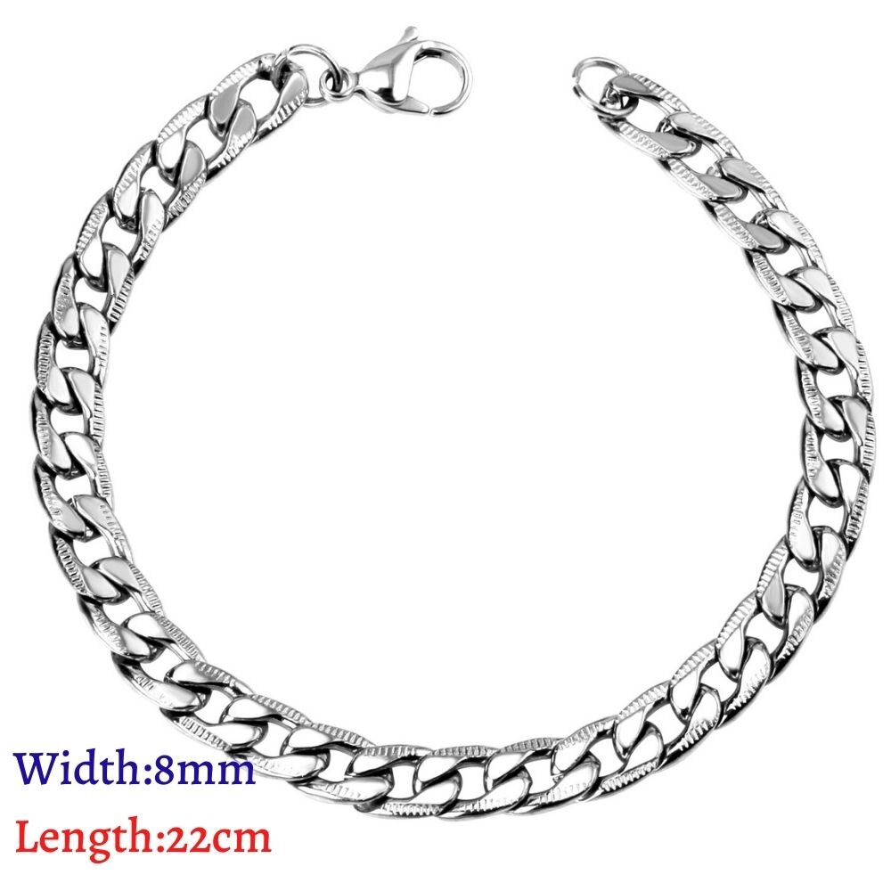 LUXUKISSKIDS-Pulseras hombre de acero inoxidable de para mujer y hombre, originales para mujer,cadenas de eslabones cubanos, pulsera de muñeca para pareja, de joyería,pulsera plata,navidad: Chapado en platino