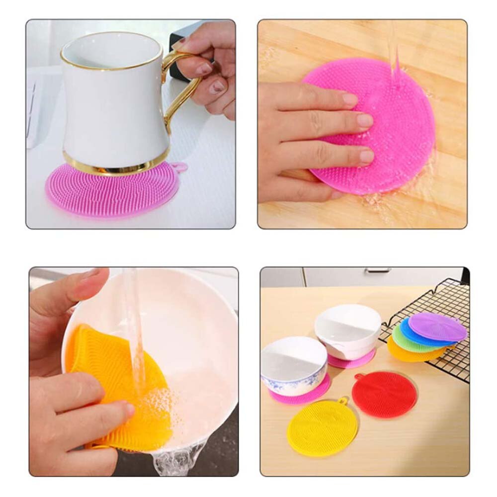 5pcs/pack Silicone Dish Sponge Dish Washing Brush Scrubber Cleaning Sponges Dish Cup Pan Pot Vegetable Fruits Scrubbing Pads