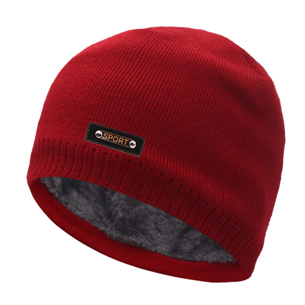 Strikket lue menn vinter luer til kvinner lue lue lue pels skullies luer шапка мужская hodeskalle gorro panser caps mann: Rød