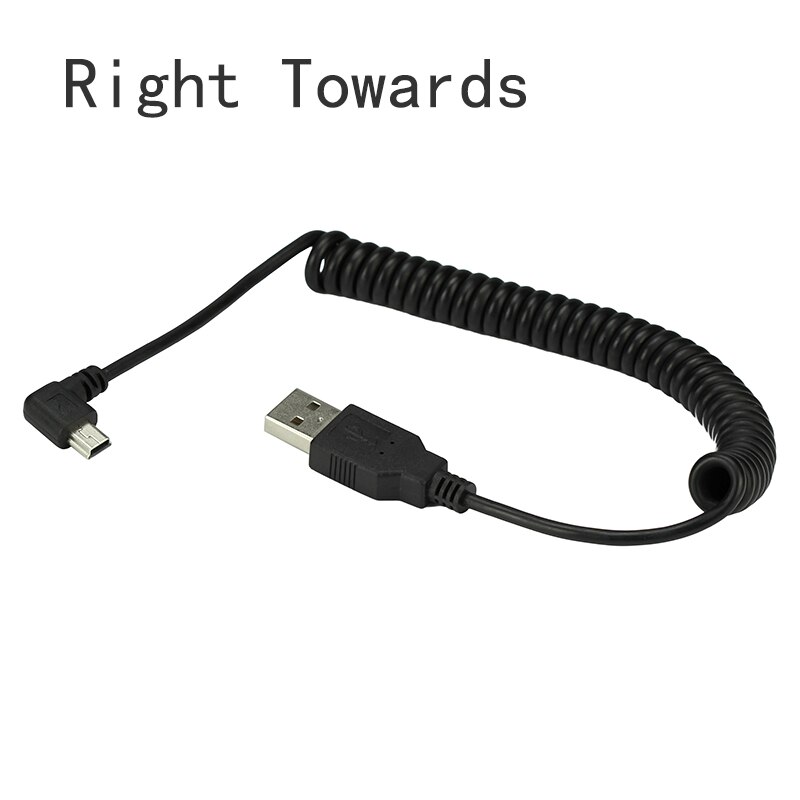 Spring Retractable MINI USB 2.0 Cable 90 Degree Right Angled USB 2.0 5 Pin Data Charging Cable 40CM: Right Towards