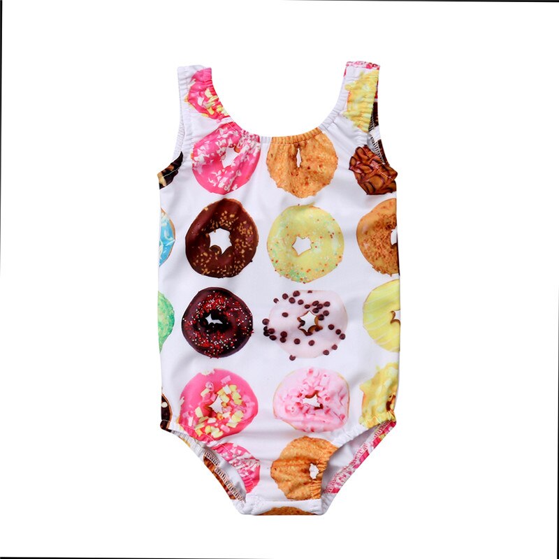 Peuter Kids Baby Meisjes Donut Gedrukt Badpak Zomer Mouwloze Badmode Badpak Kinderen Een Stuk Bikini Tankini 1-6T
