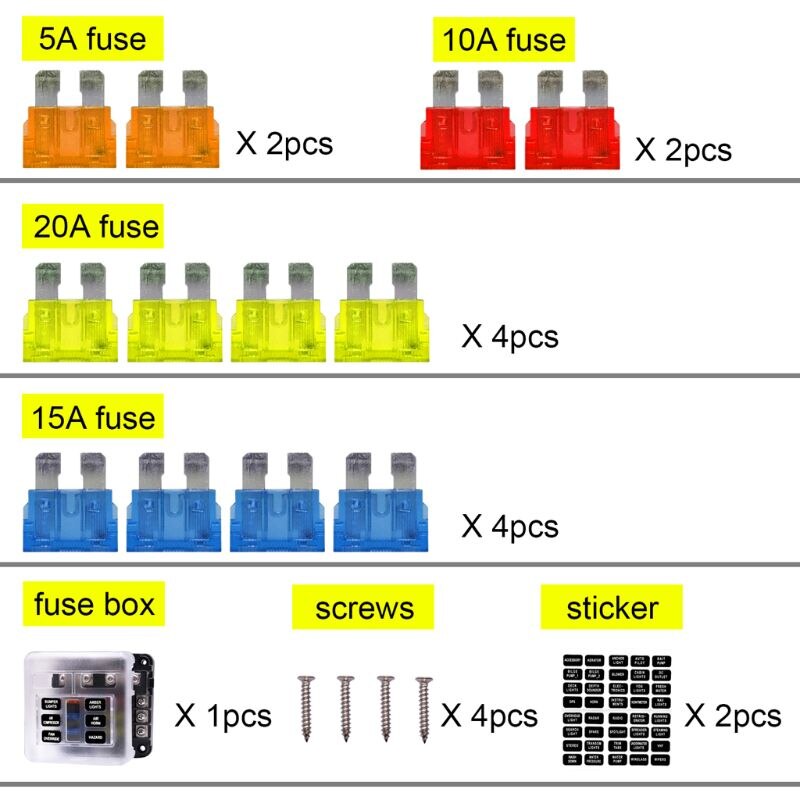 Fuse Box With Indicator LED Light & Protection Cover Circuit Block Panel 6 Way
